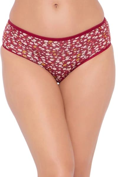 Mid Waist Floral Print Hipster Panty in Maroon