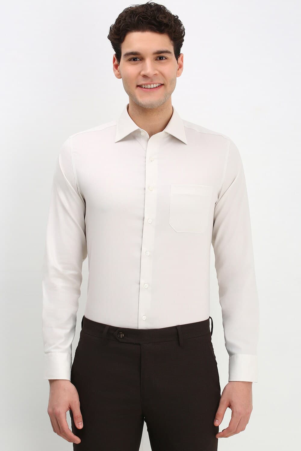 Men Cream Slim Fit Solid Full Sleeves Wrinkle Resistant Formal shirt