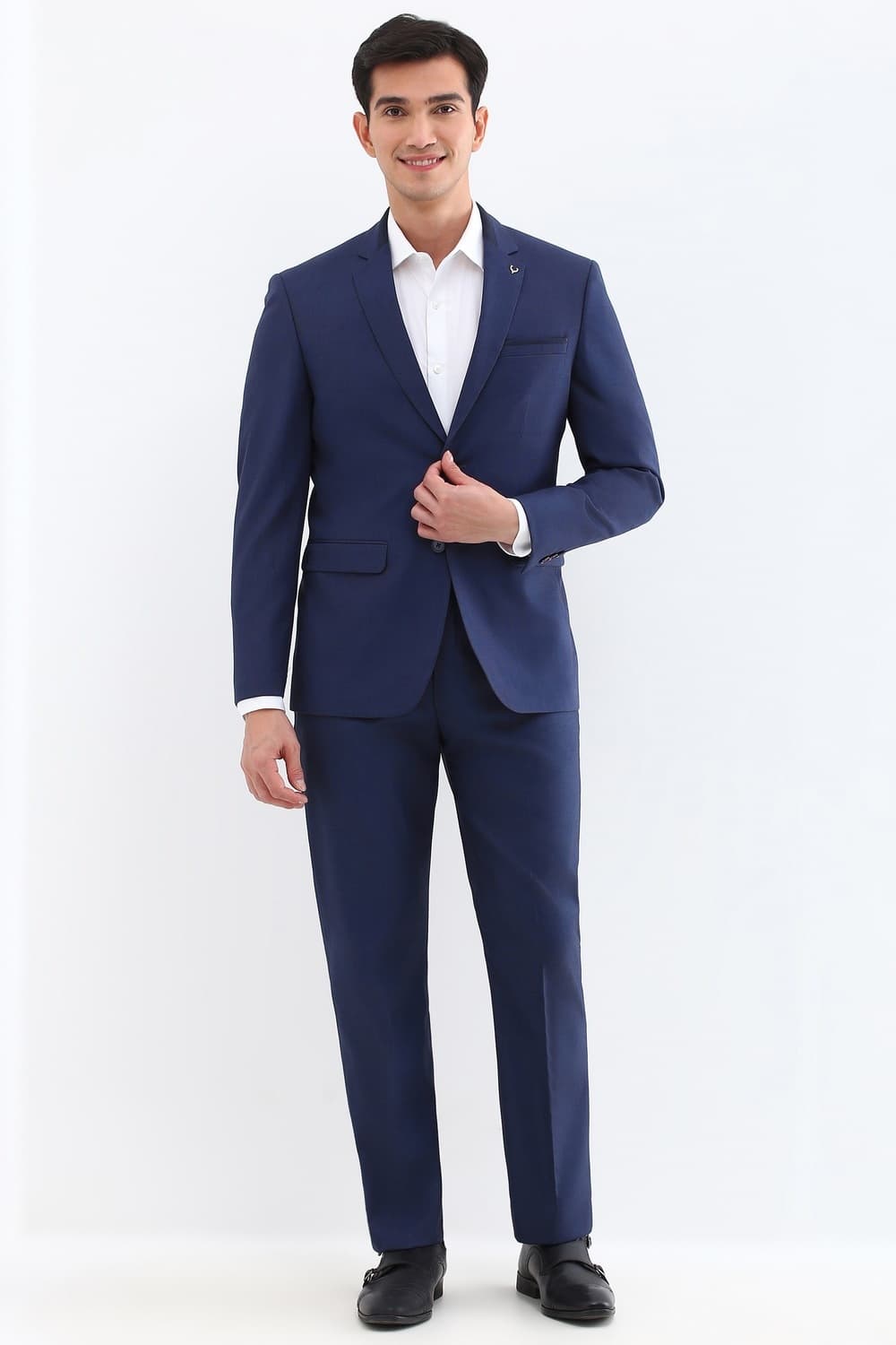 Men Navy Slim Fit Textured Formal Two Piece Suit