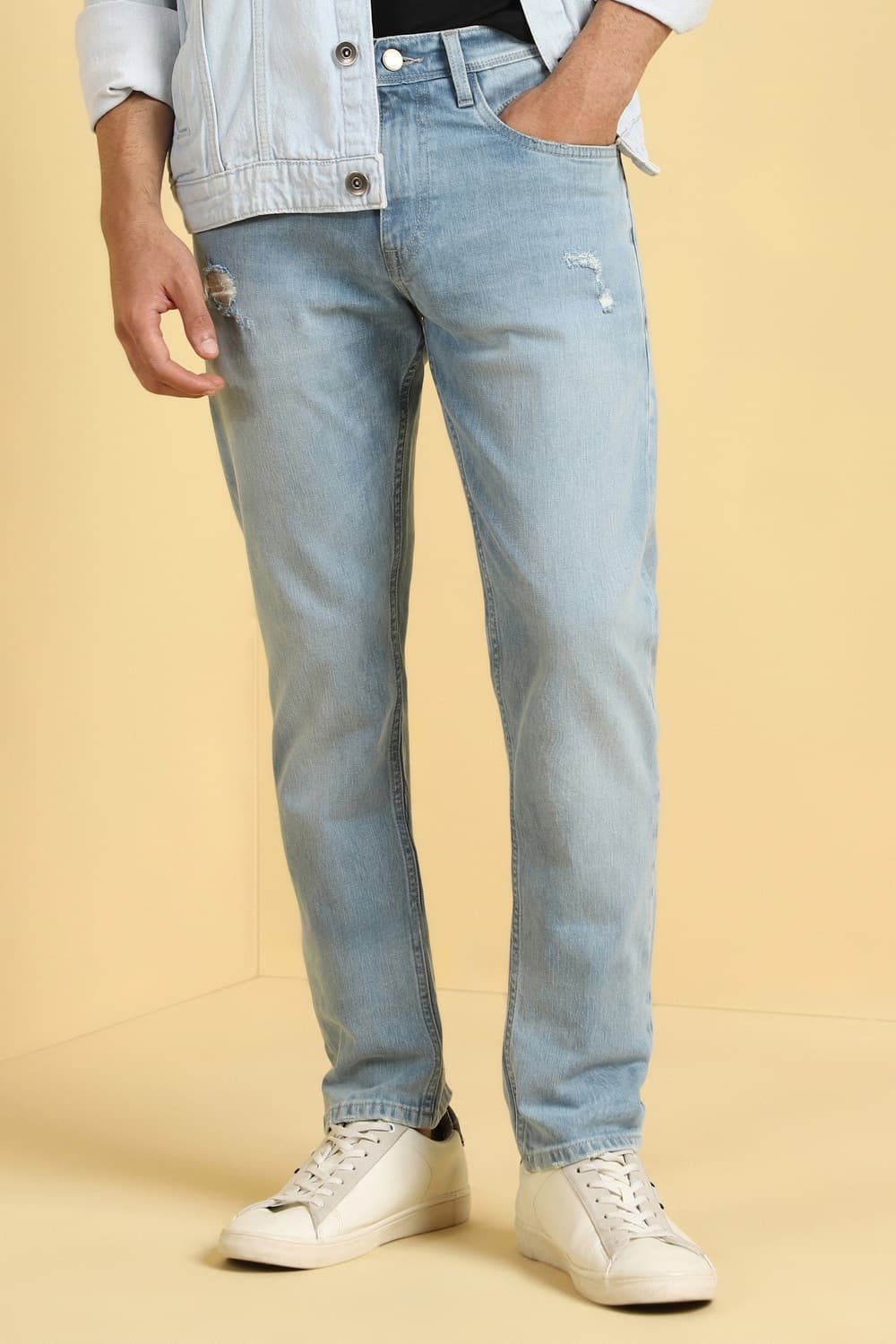 Men Light Blue Slim Fit Dark Wash Jeans