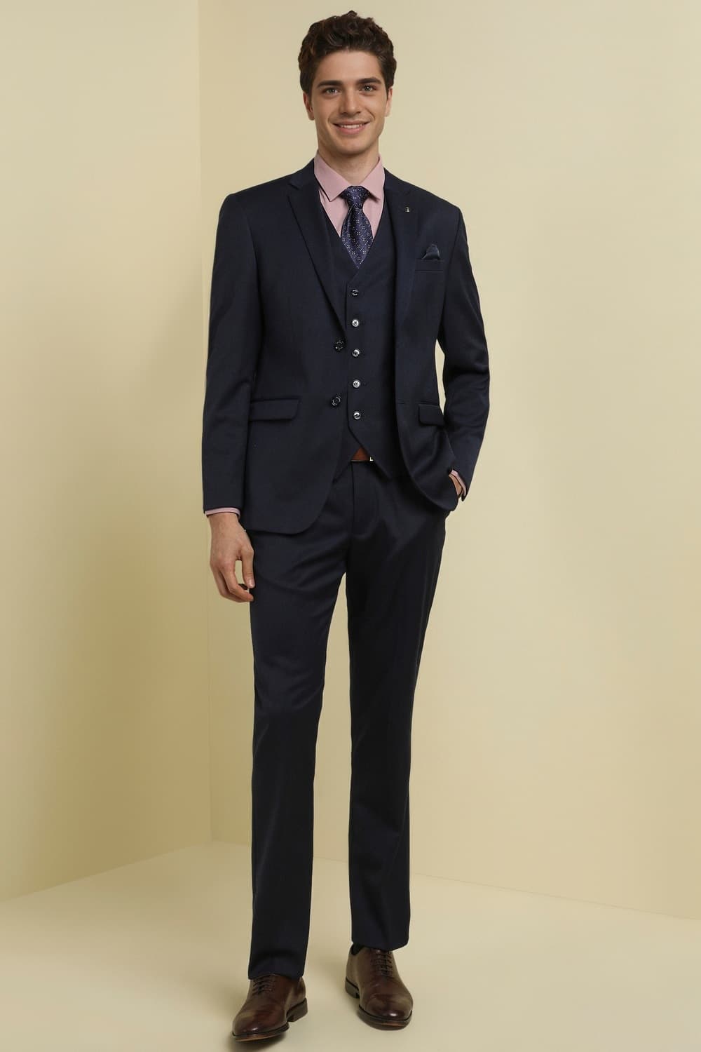 Men Navy Slim Fit Textured Formal Three Piece Suit