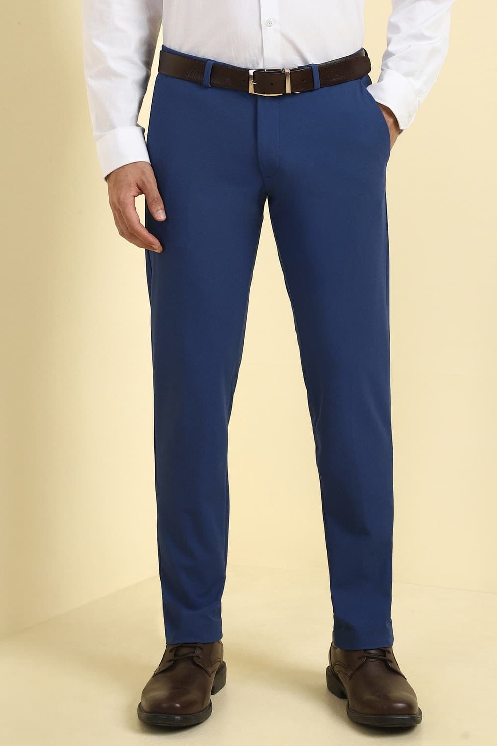 Men Blue Solid Formal Trousers
