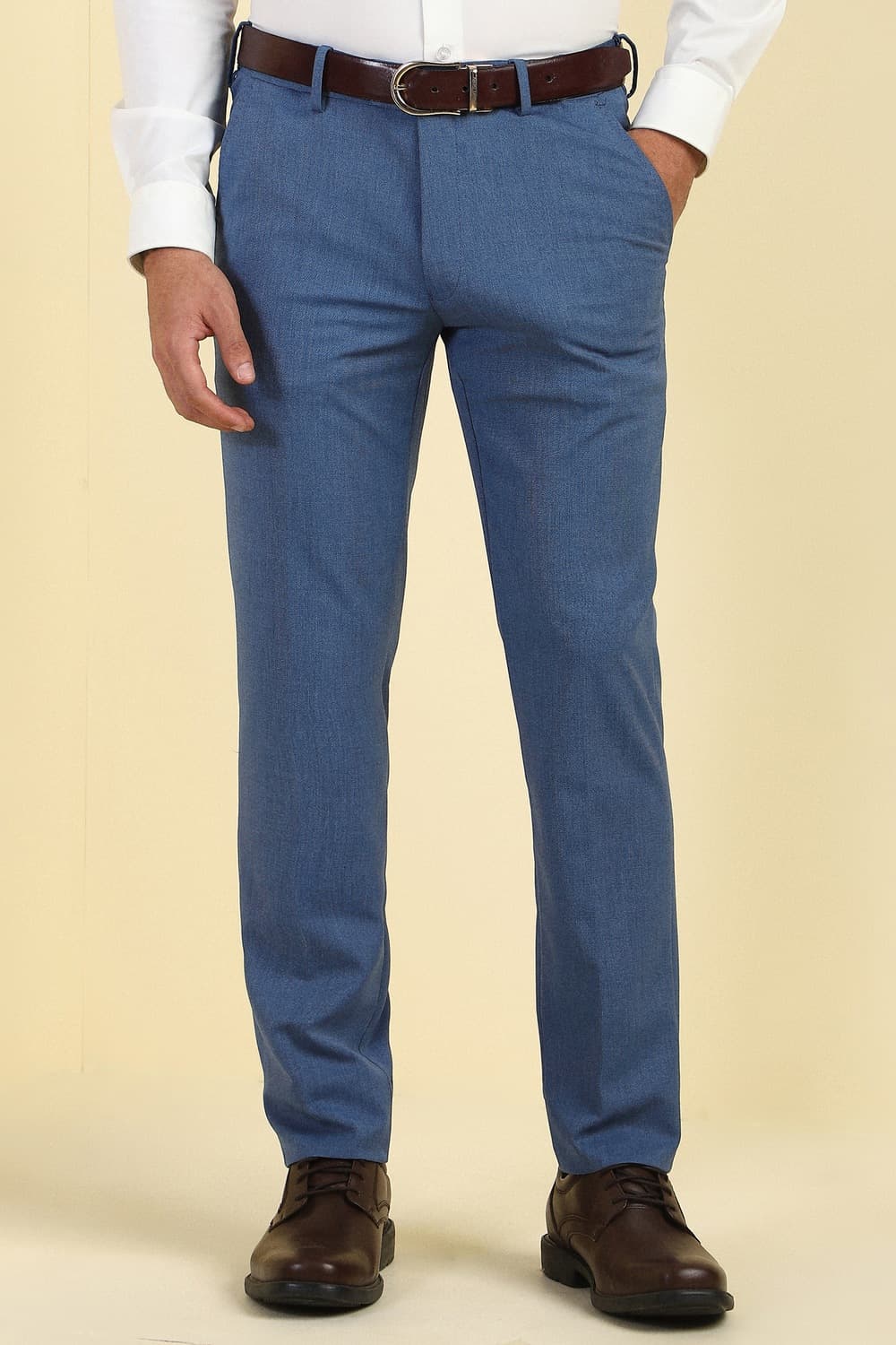 Men Blue Textured Formal Trousers