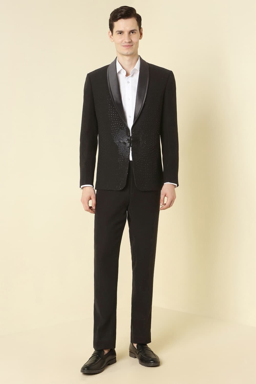 Men Black Embellished Party Two Piece Suit
