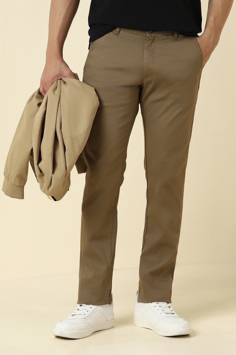 Men Khaki Textured Casual Trousers