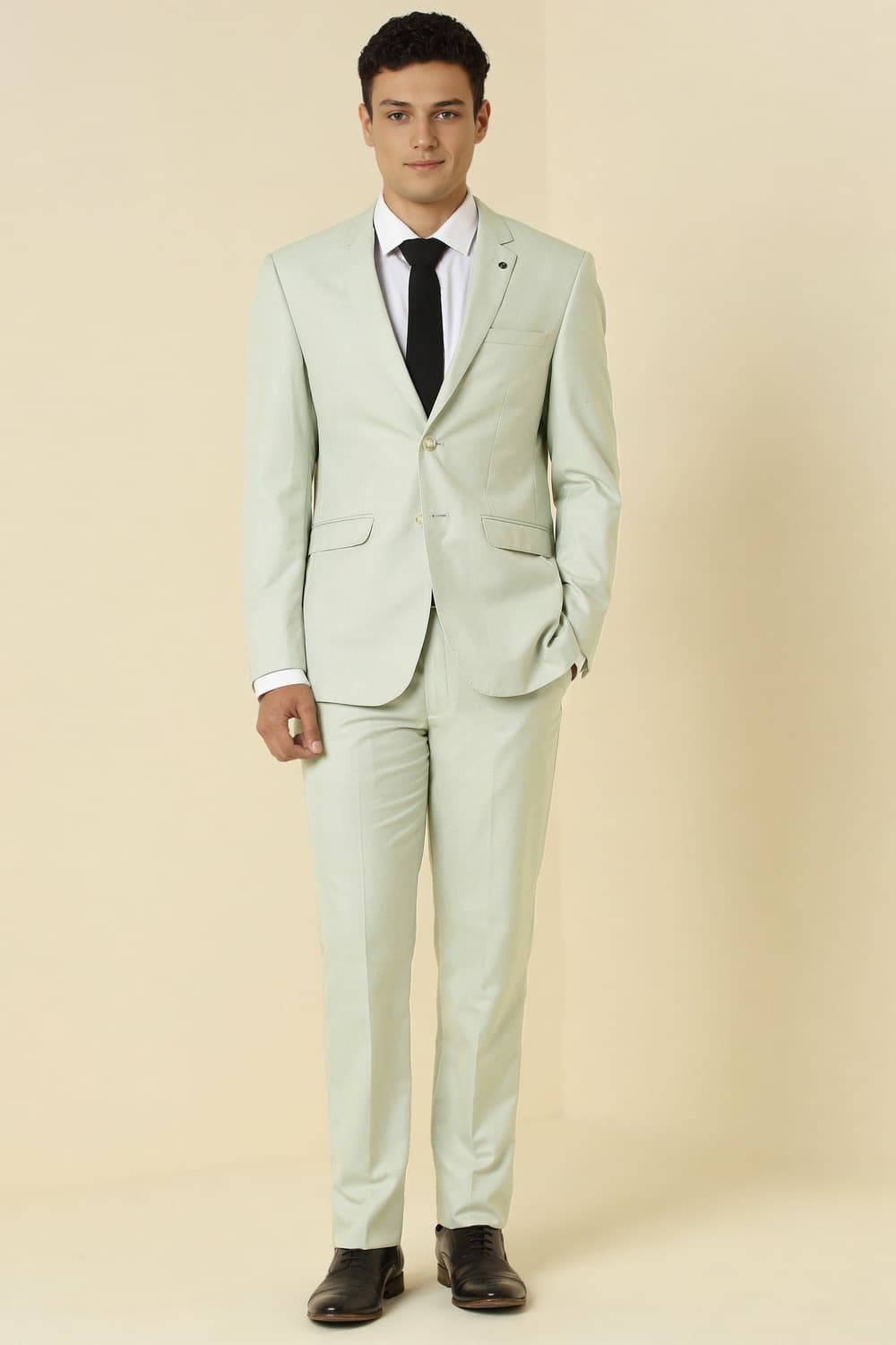 Men Green Textured Formal Two Piece Suit