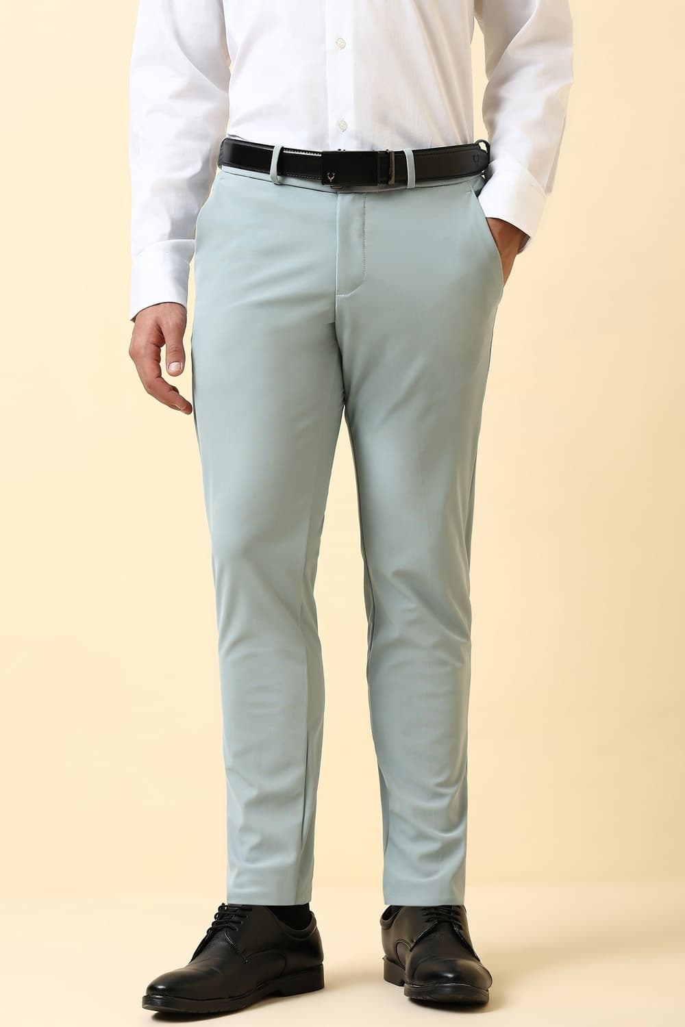 Men Light Blue Solid Formal Trousers