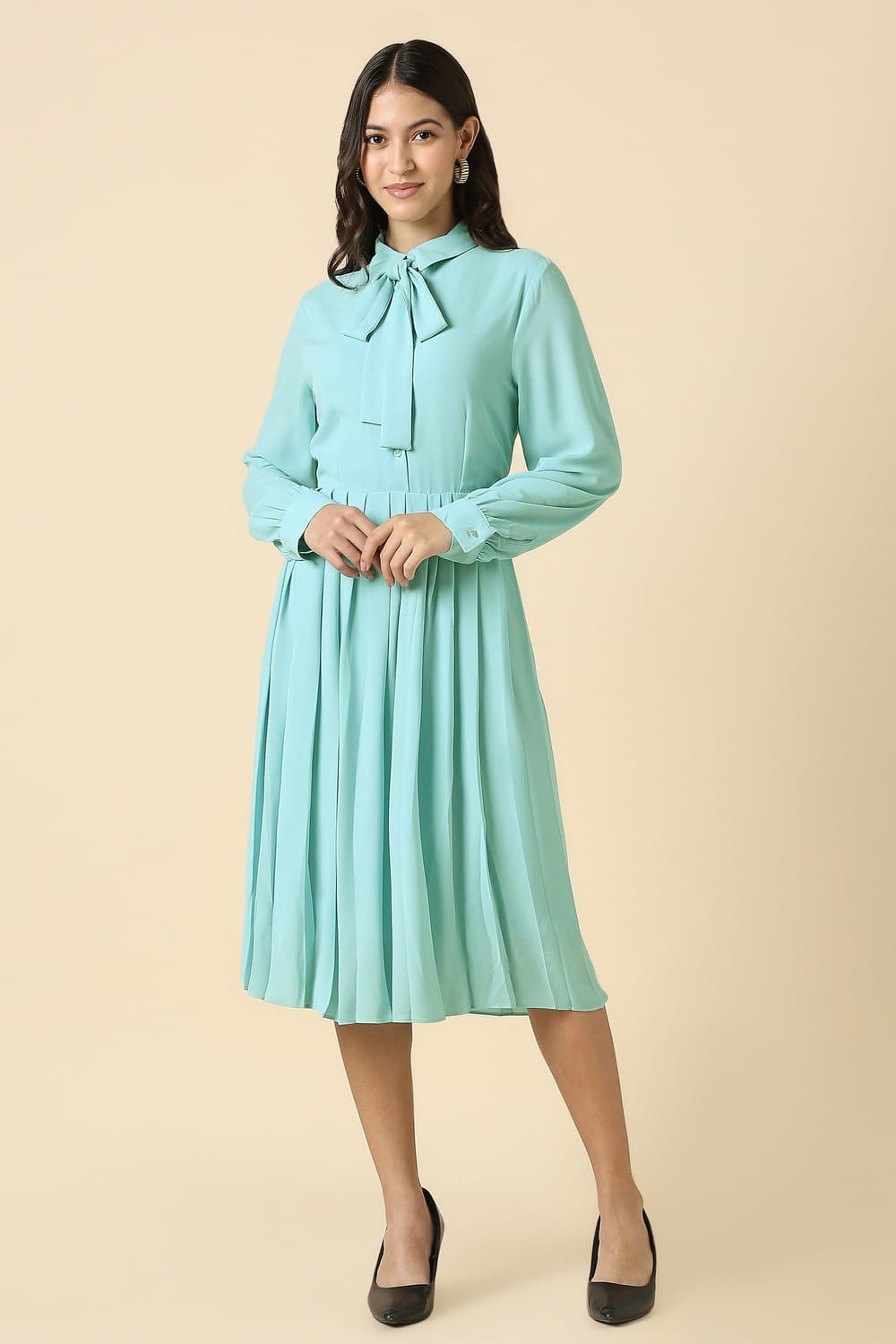 Women Light Blue Solid Formal Dress