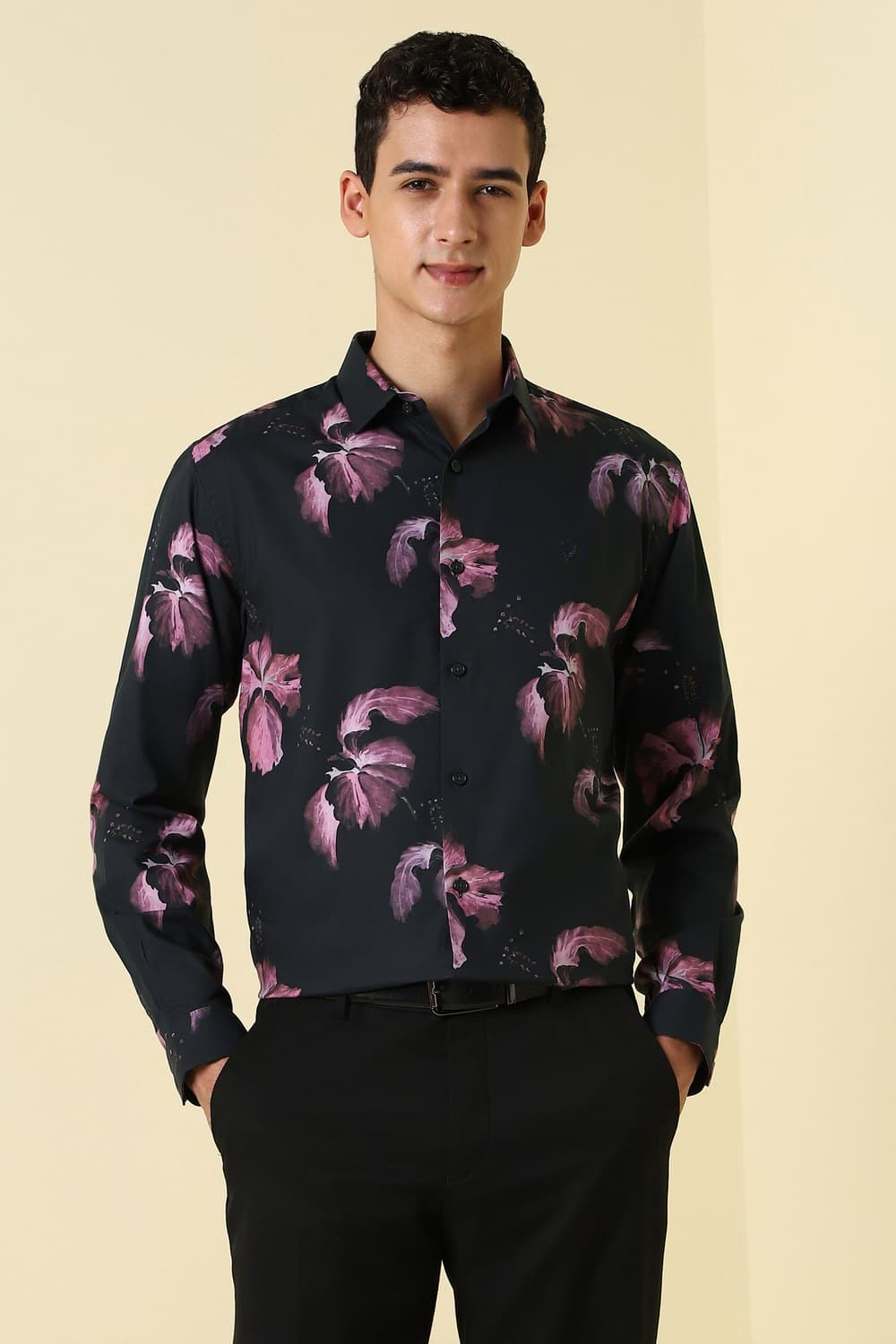 Men Black Print Full Sleeves Party Shirt