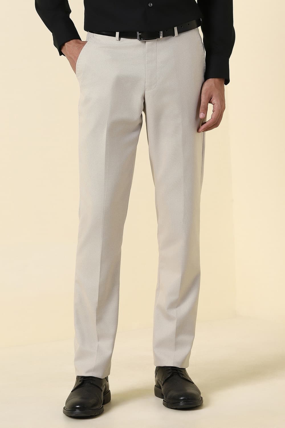 Men Beige Textured Formal Trousers