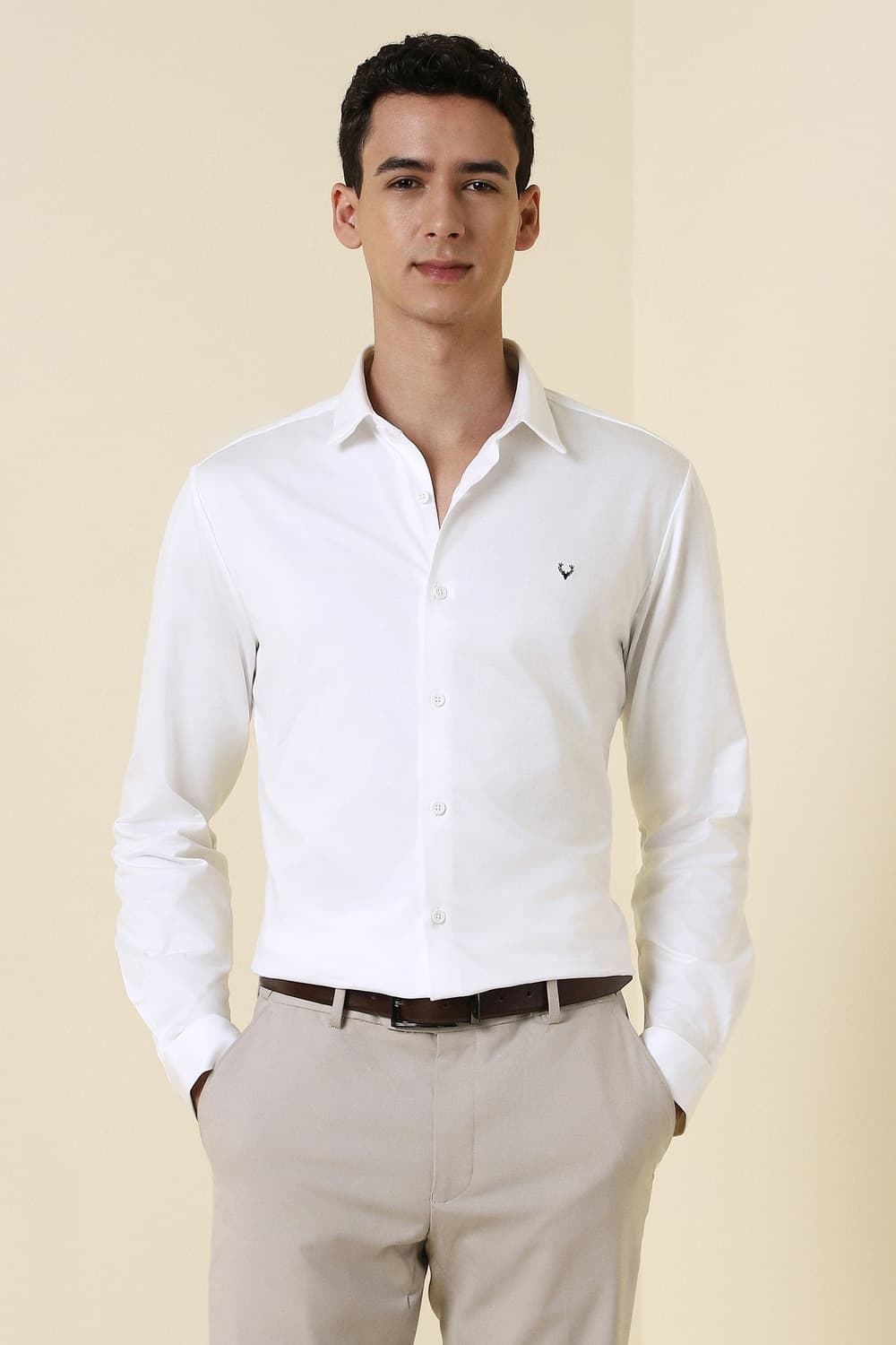 Men White Solid Full Sleeves Formal Shirt