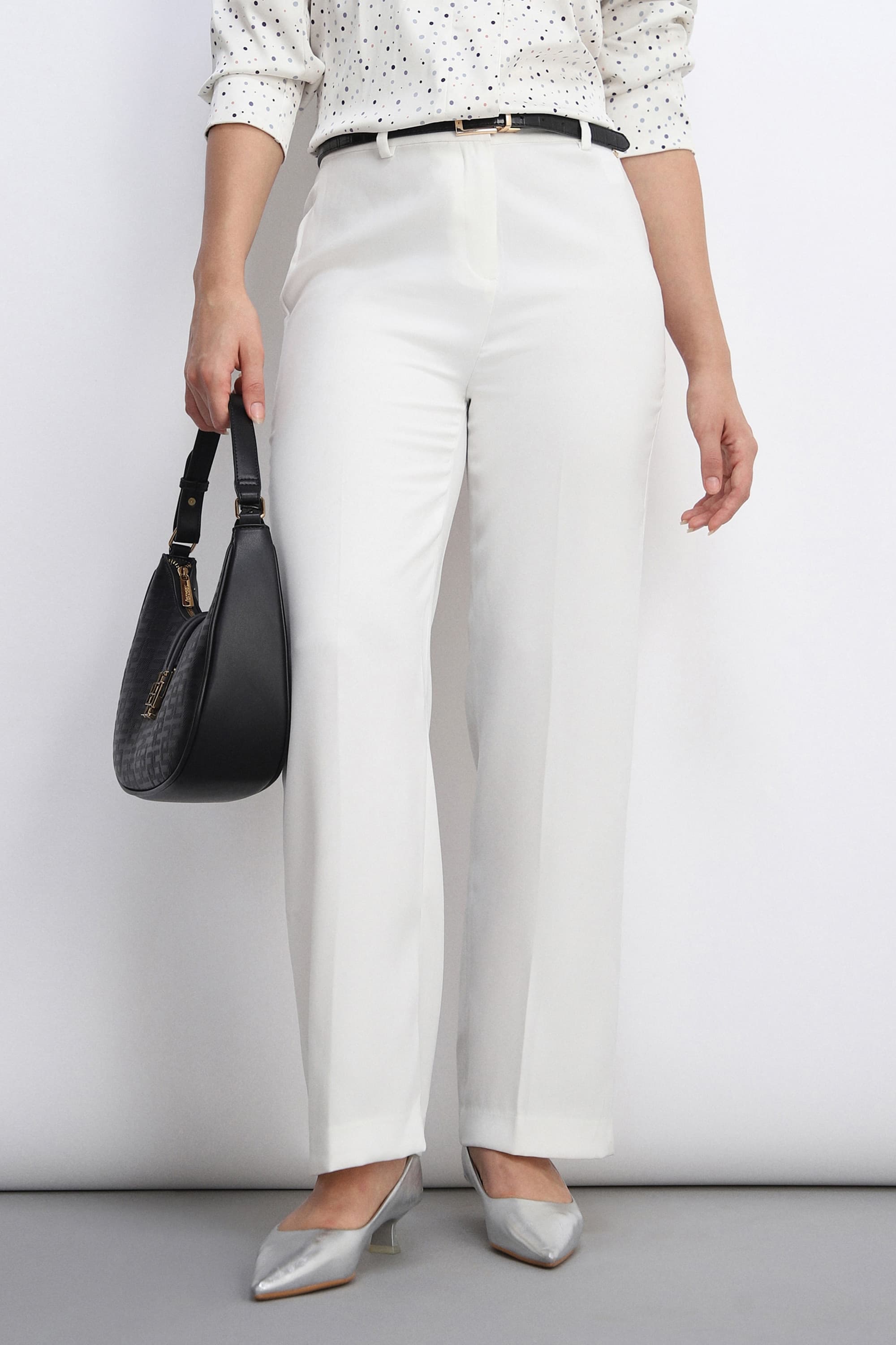 Women White Solid Formal Trousers