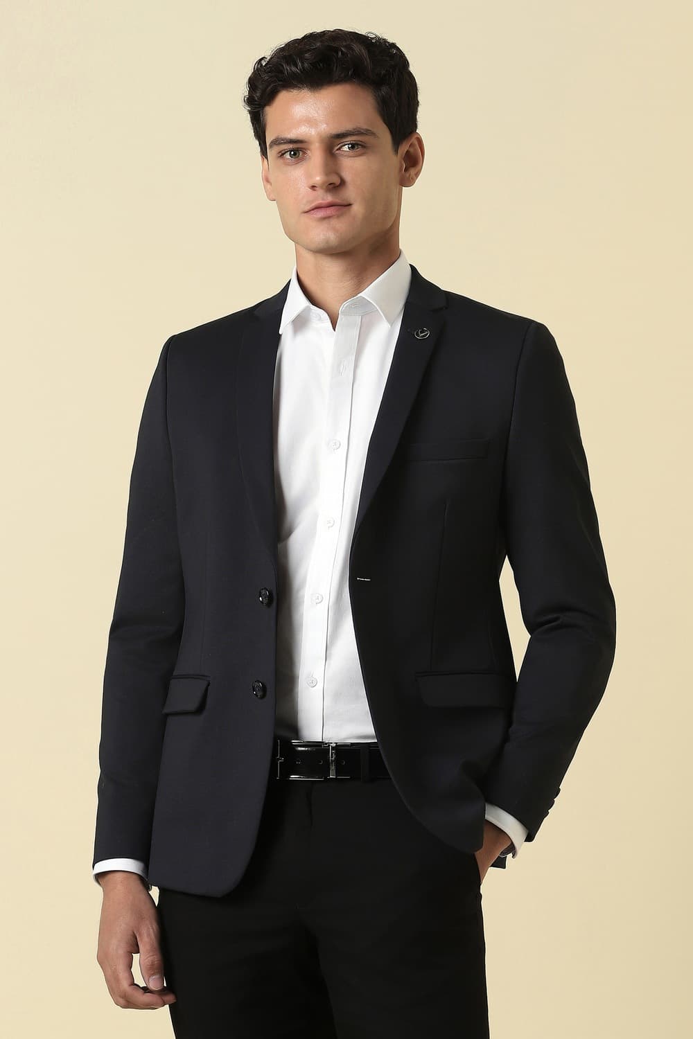 Men Black Textured Formal Blazer