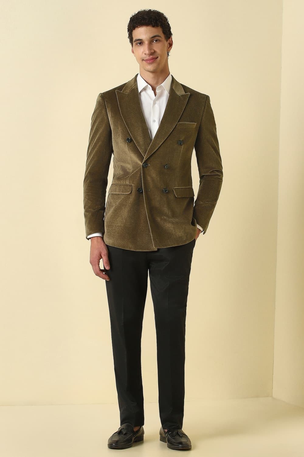 Men Khaki Solid Party Two Piece Suit