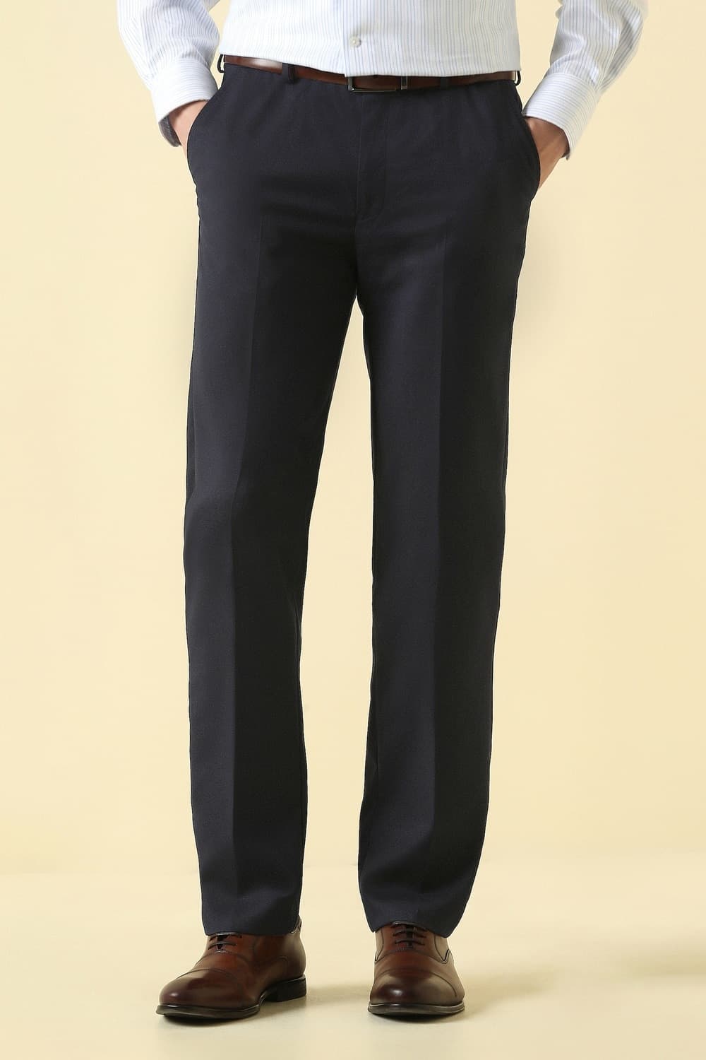 Men Navy Textured Formal Trousers