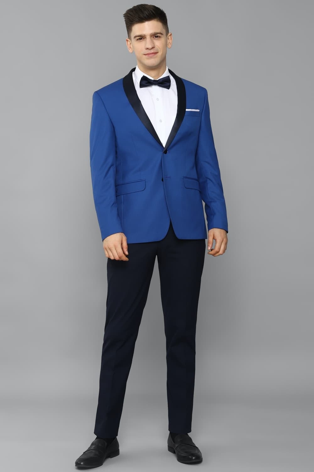 Men Blue Slim Fit Solid Party Two Piece Suit