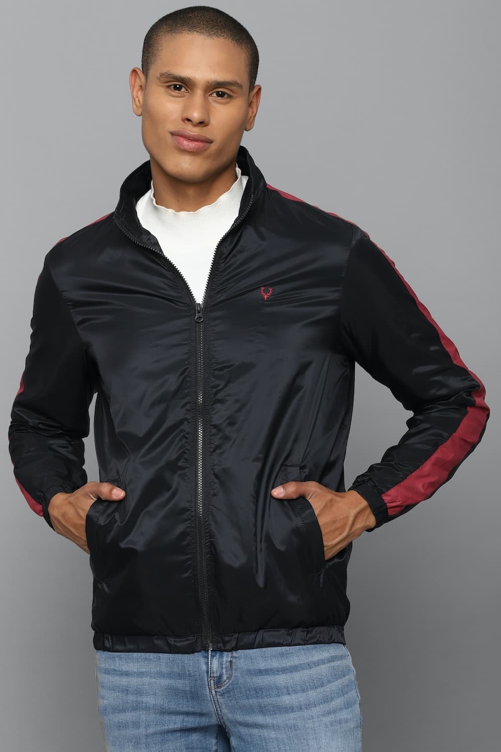 Men Black Patterned Full Sleeves Casual Jacket