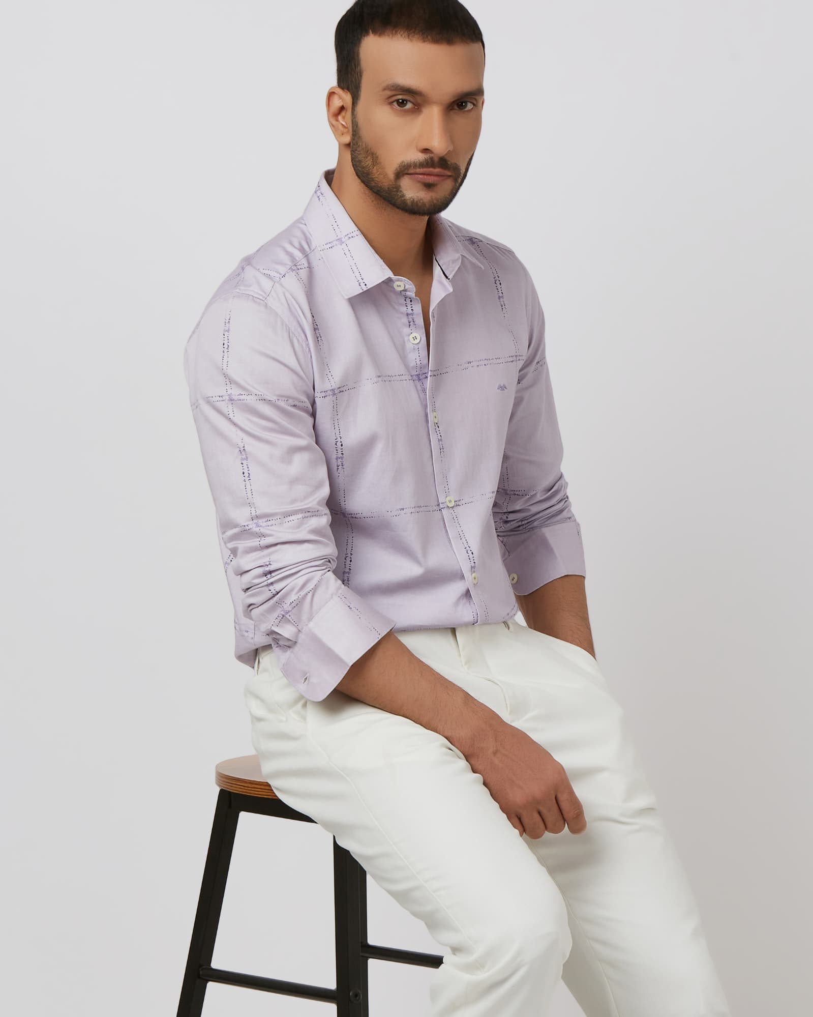 Lilac Large Check Slim Fit Casual Shirt