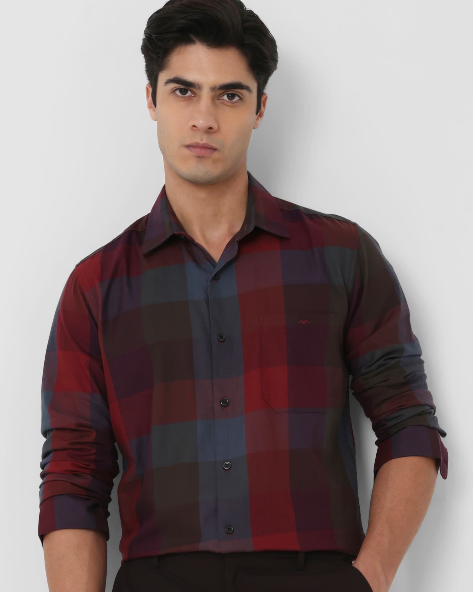 Maroon Large Check Slim Fit Casual Shirt