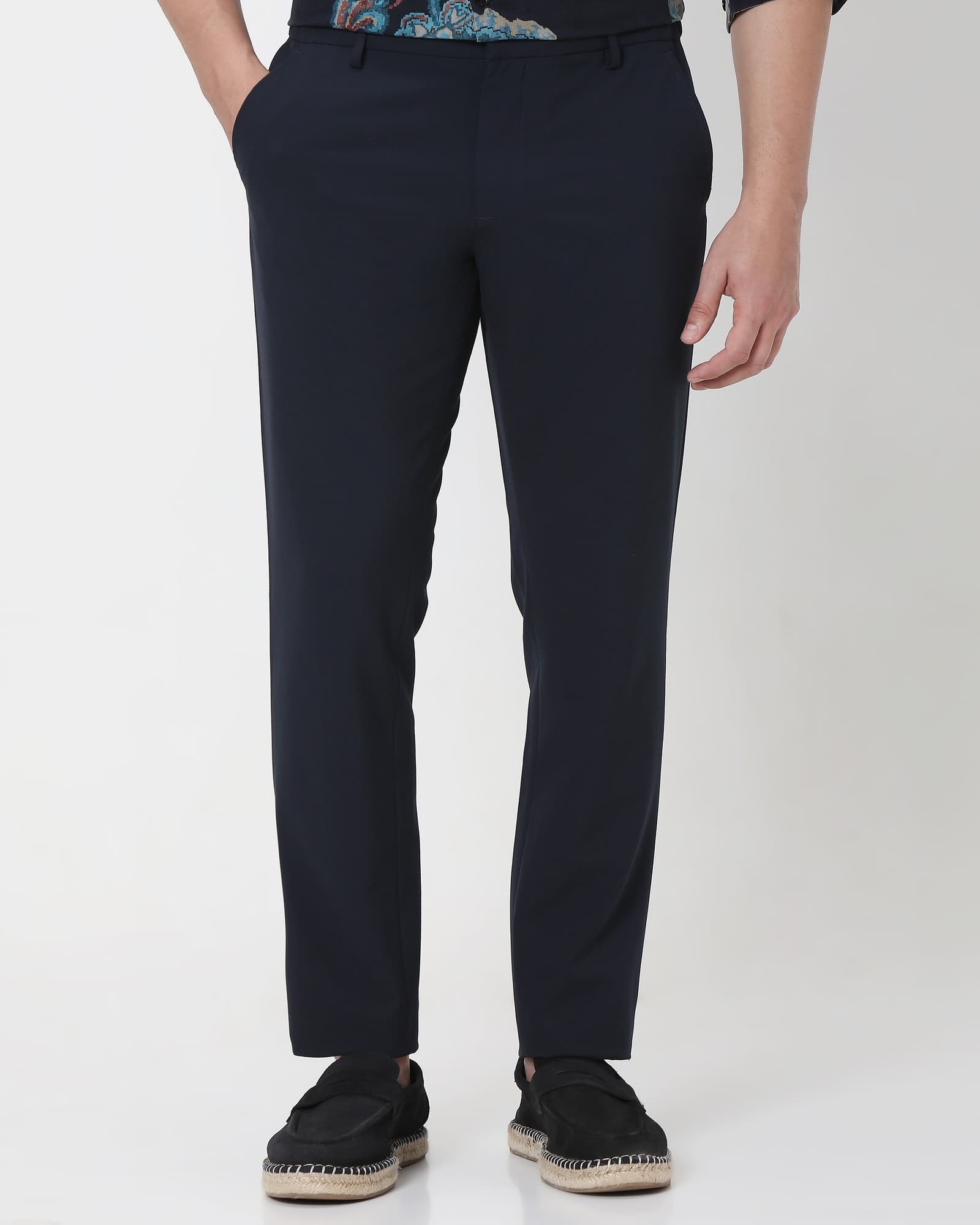 Navy Slim Fit Flat Front Pants