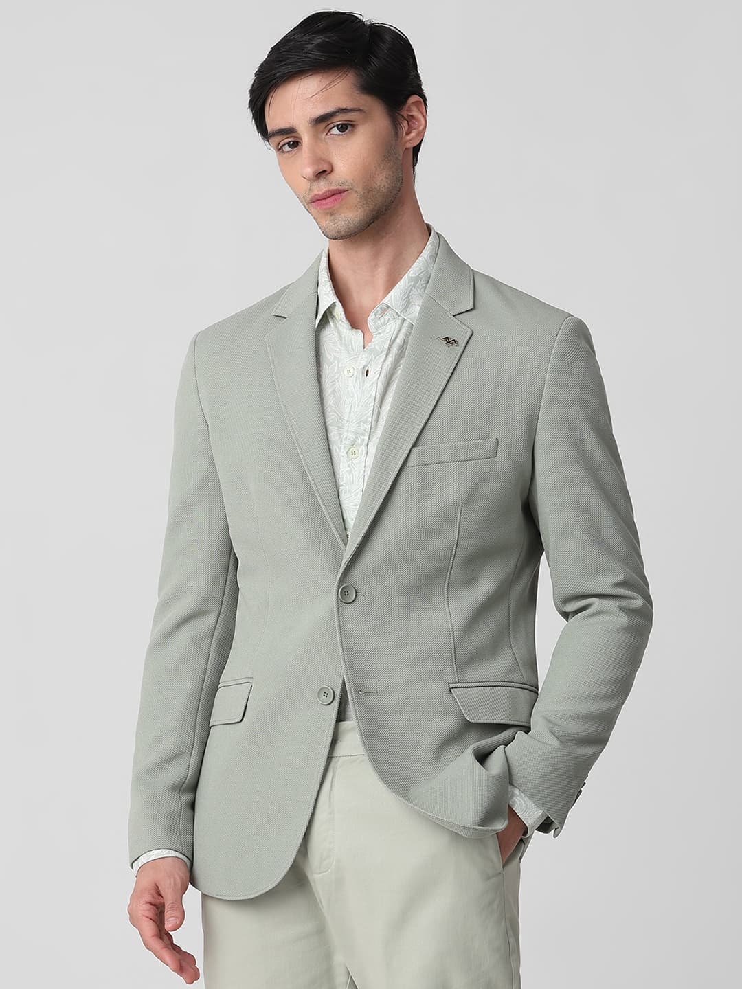 Sage Textured Slim Fit Blazer