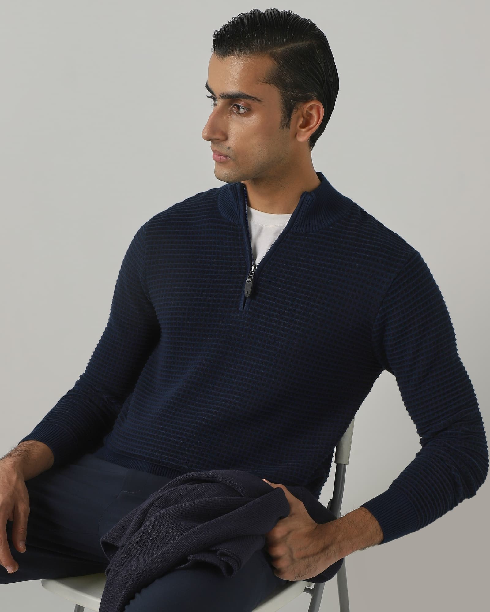 Navy Half Zip Slim Fit Sweater