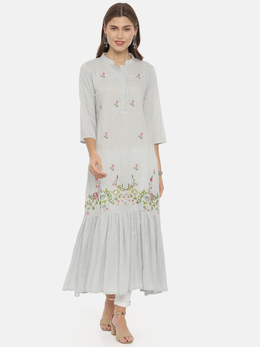 Neerus Gray Color Slub Rayon Fabric Tunic