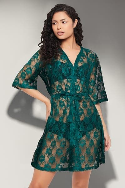 Chic Basic Sheer Robe in Ocean Green - Lace Chic Basic Sheer Robe in Ocean Green - Lace