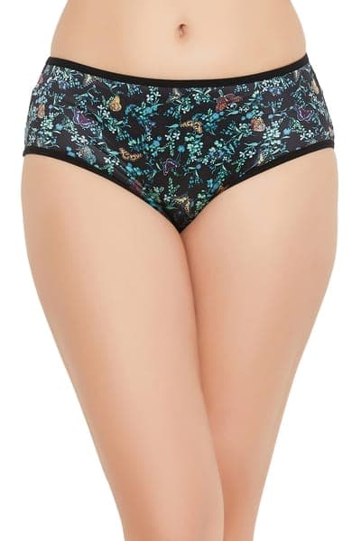 Mid Waist Floral Print Hipster Panty in Black Mid Waist Floral Print Hipster Panty in Black