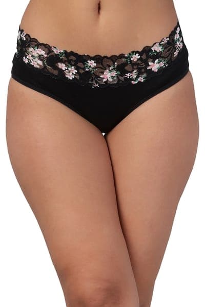 Buy Mid Waist Hipster Panty in Black with Printed Lace Waistband - Cotton Online - Clovia Buy Mid Waist Hipster Panty in Black with Printed Lace Waistband - Cotton Online - Clovia