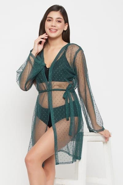 Chic Basic Sheer Robe in Green Chic Basic Sheer Robe in Green
