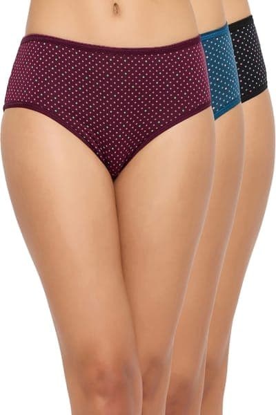 Pack of 3 Mid-Waist Polka Dot Print Hipster Panties - Cotton Pack of 3 Mid-Waist Polka Dot Print Hipster Panties - Cotton