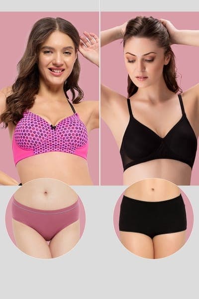 Pack of 4 - Padded T-shirt Bras and Cotton Hipster Panties Pack of 4 - Padded T-shirt Bras and Cotton Hipster Panties
