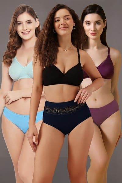 Pack of 6 Non-Padded Non-Wired Full Coverage Multiway T-shirt Bras & Panties - Cotton Pack of 6 Non-Padded Non-Wired Full Coverage Multiway T-shirt Bras & Panties - Cotton