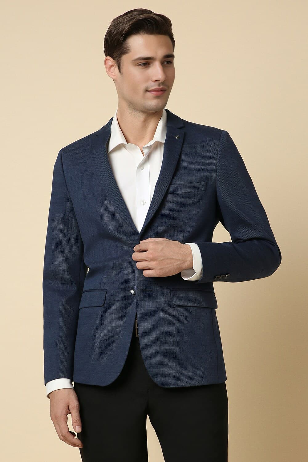 Men Navy Slim Fit Textured Formal Blazer Men Navy Slim Fit Textured Formal Blazer