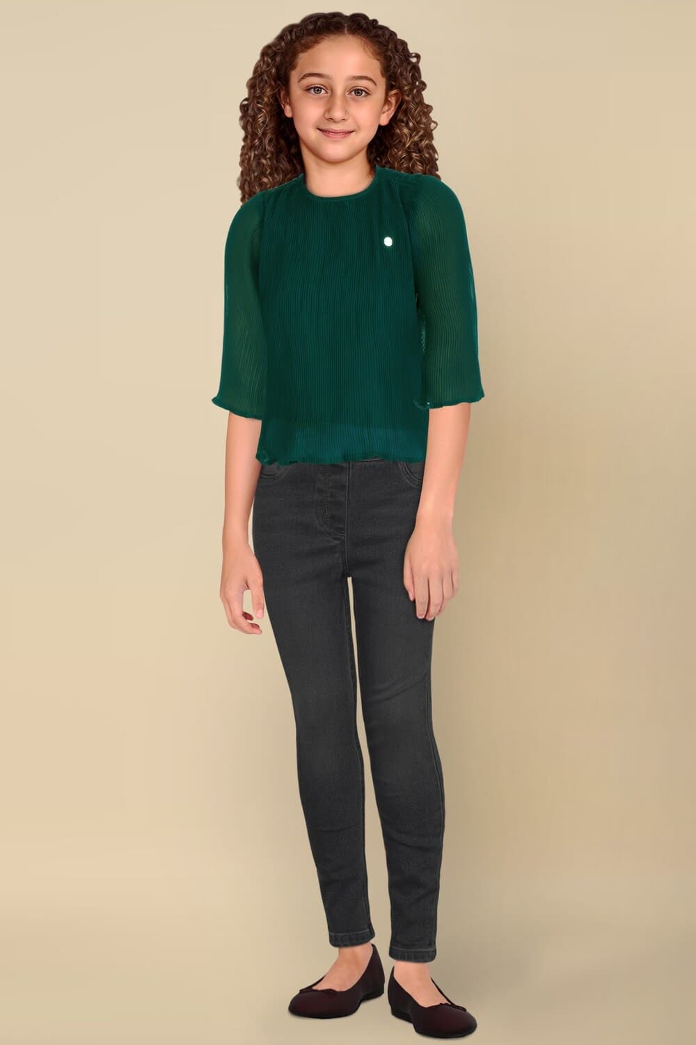 Girls Green Solid Casual Top Girls Green Solid Casual Top