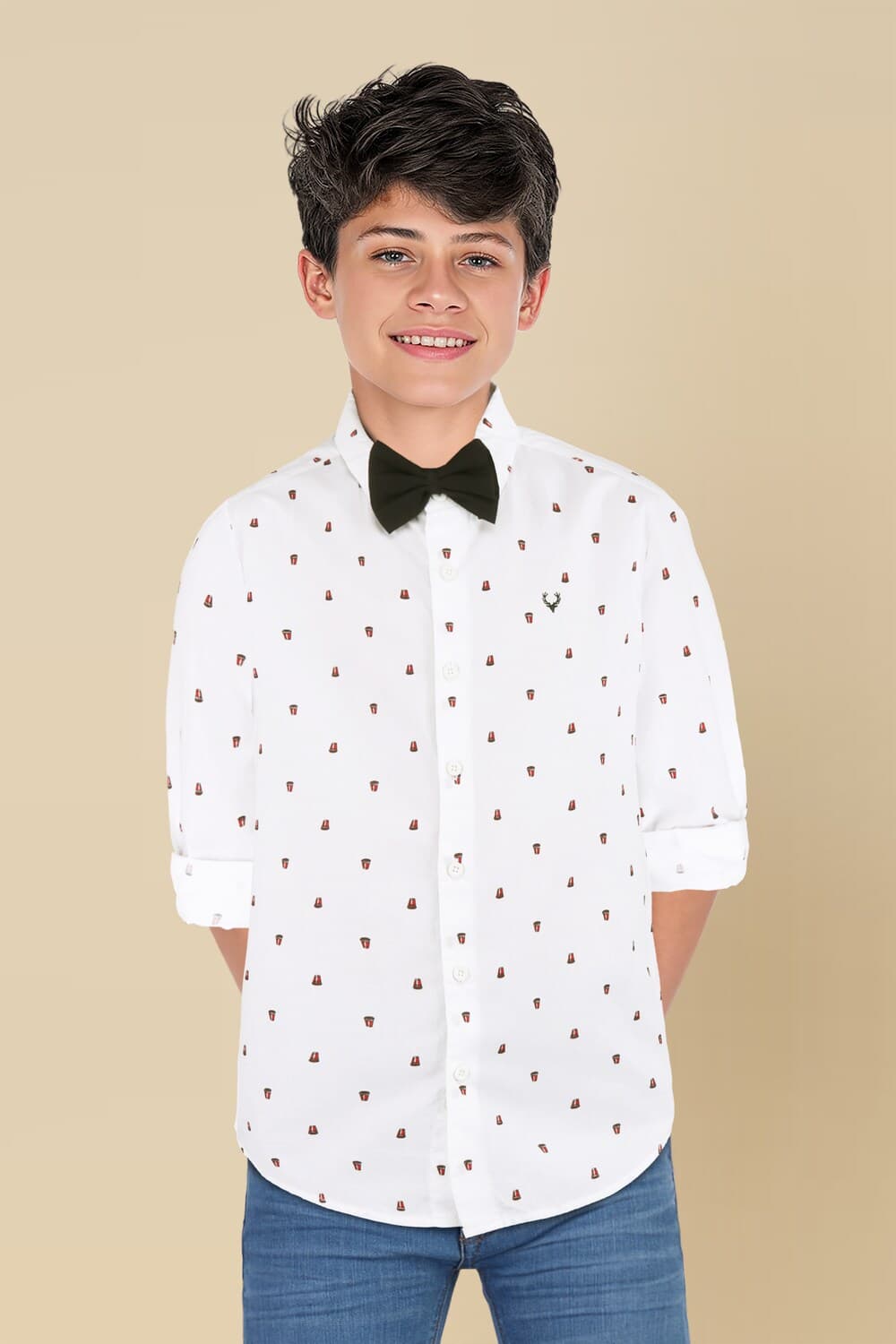 Boys White Slim Fit Printed Party Shirt Boys White Slim Fit Printed Party Shirt