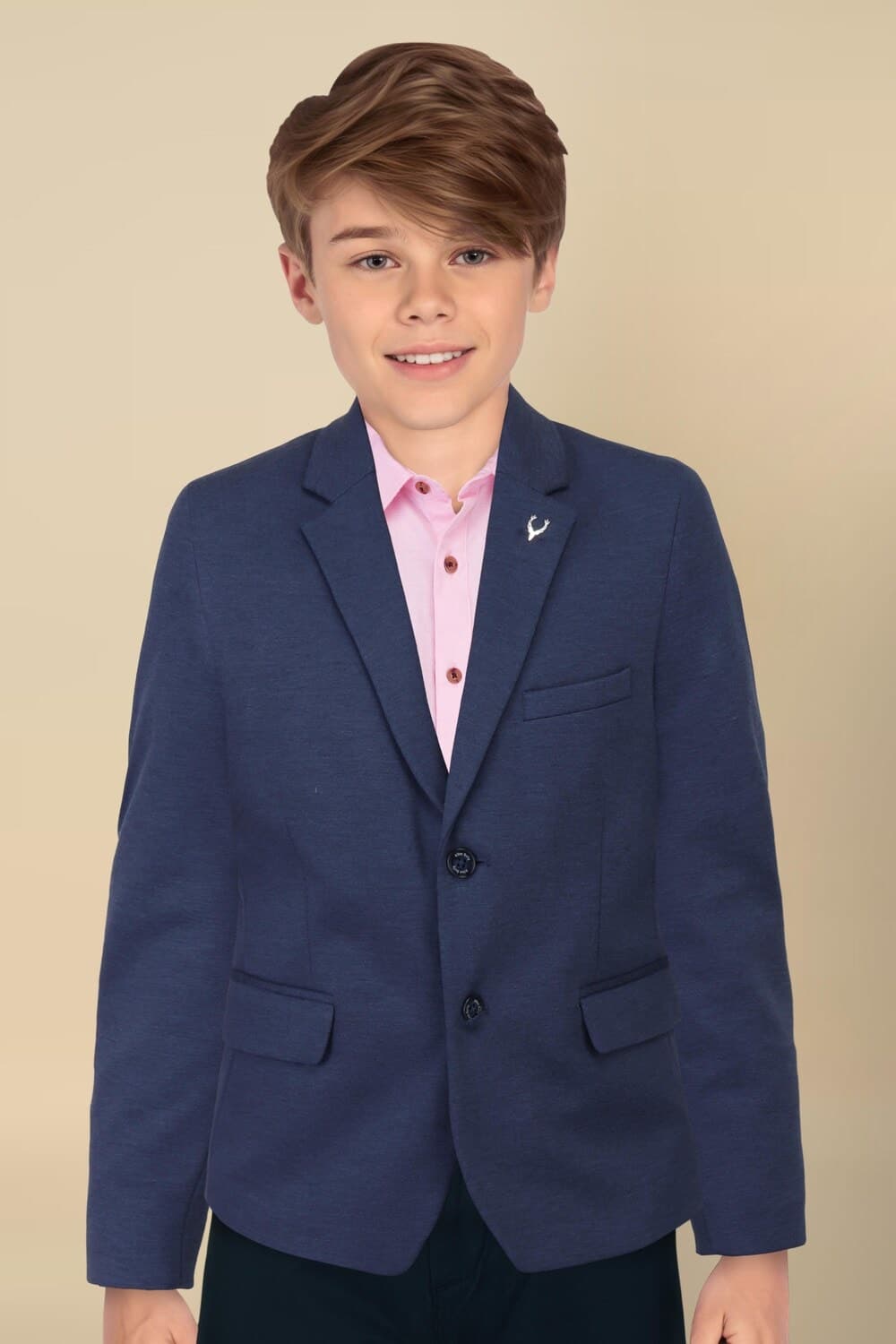 Boys Navy Textured Regular Fit Blazer Boys Navy Textured Regular Fit Blazer