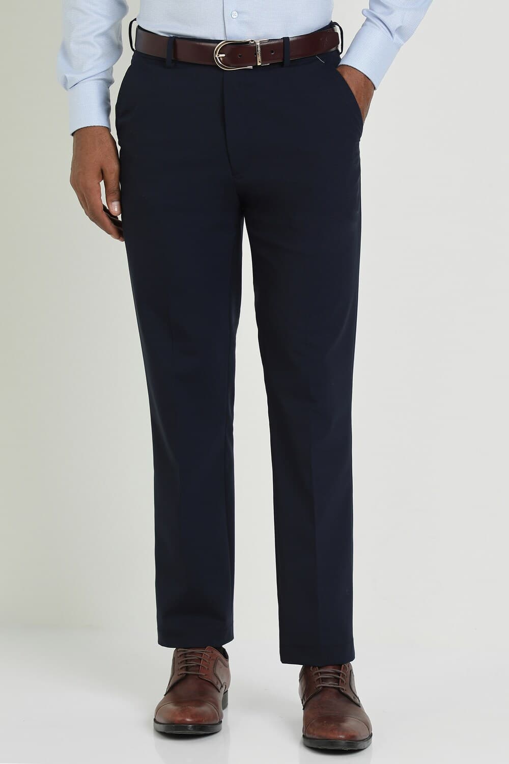Men Navy Slim Fit Solid Formal Trousers Men Navy Slim Fit Solid Formal Trousers