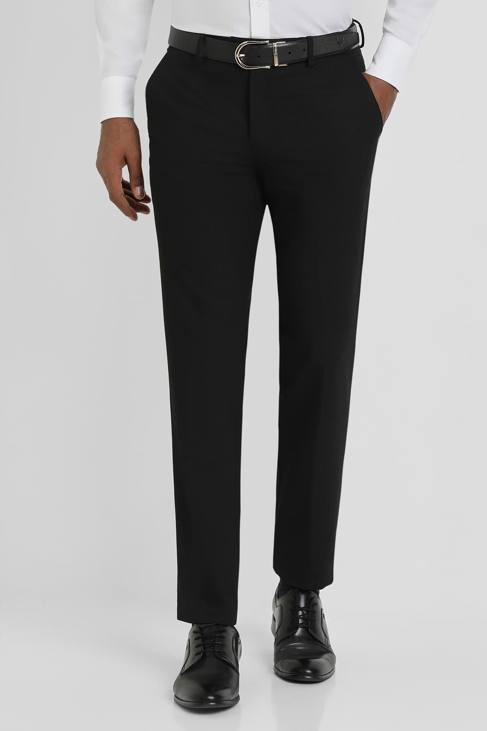 Men Black Textured Formal Trousers Men Black Textured Formal Trousers