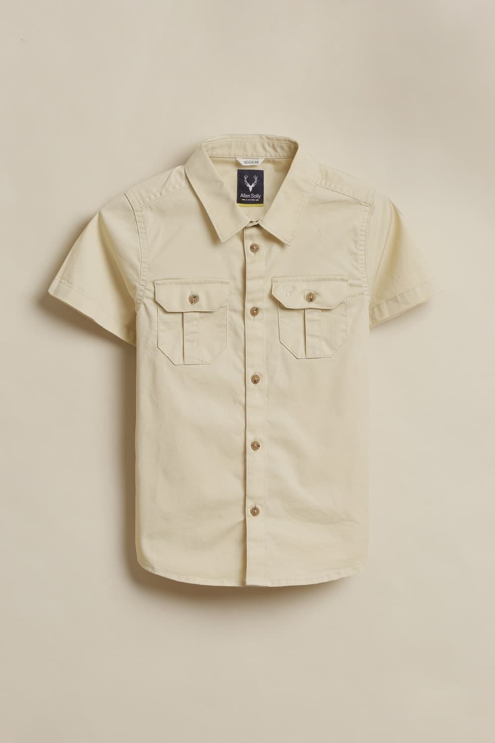 Boys Beige Regular Fit Solid Casual Shirt Boys Beige Regular Fit Solid Casual Shirt