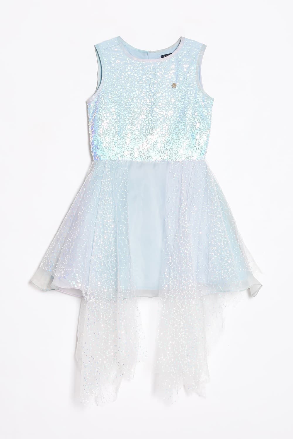 Girls Light Blue Printed Knee Length Party Dress Girls Light Blue Printed Knee Length Party Dress