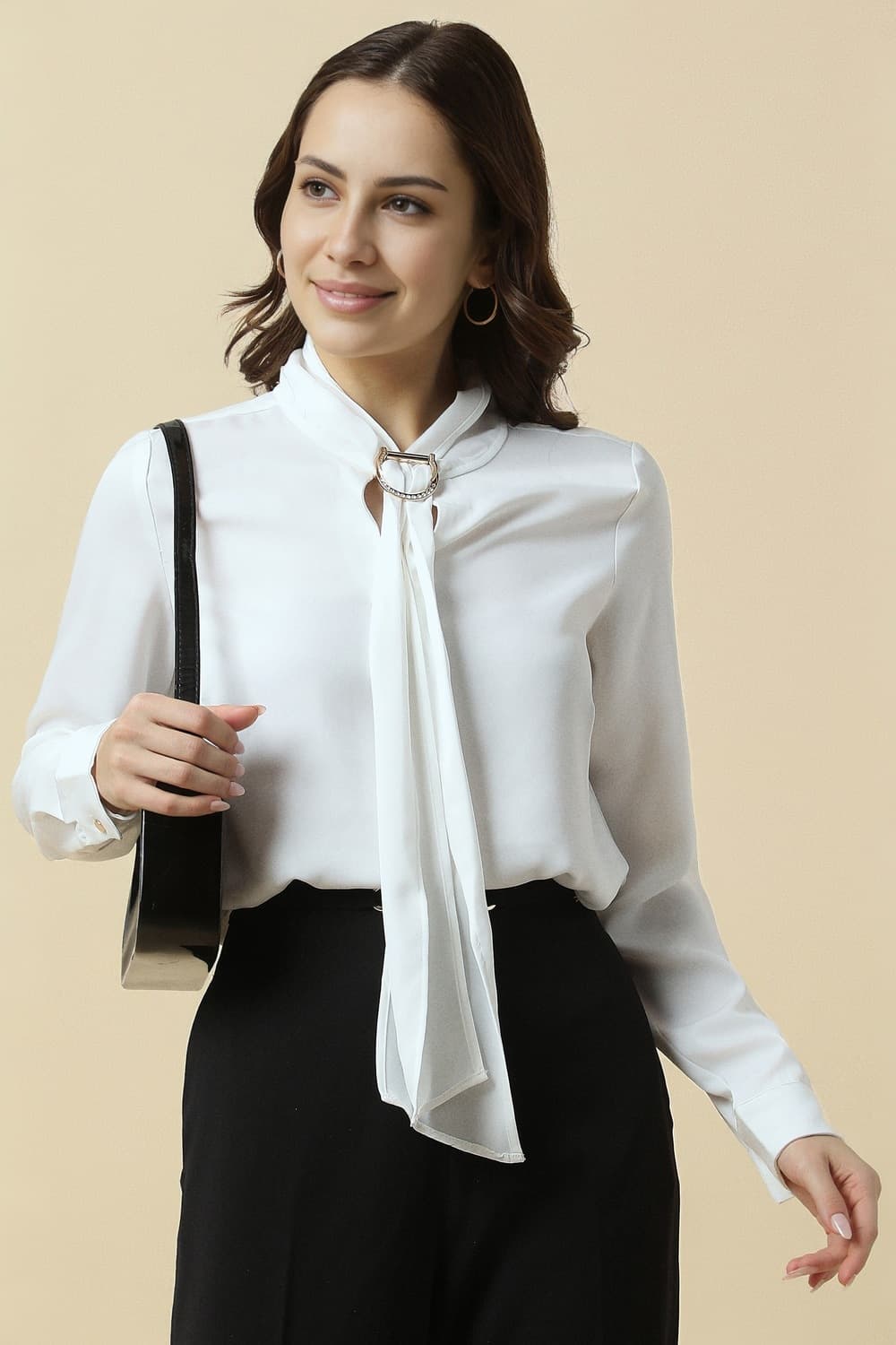 Women White Solid Formal Top Women White Solid Formal Top