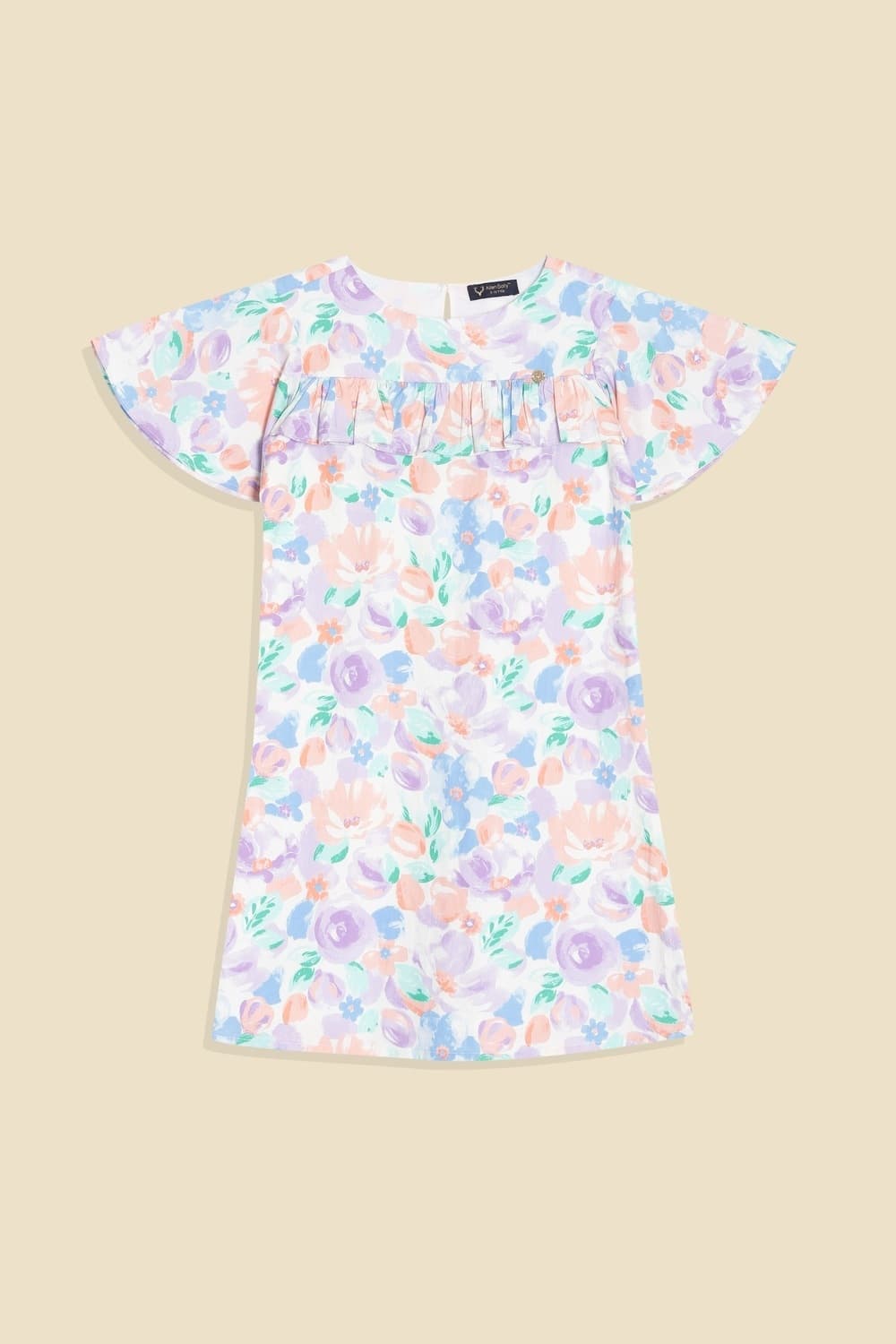 Girls White Printed Knee Length Casual Dress Girls White Printed Knee Length Casual Dress