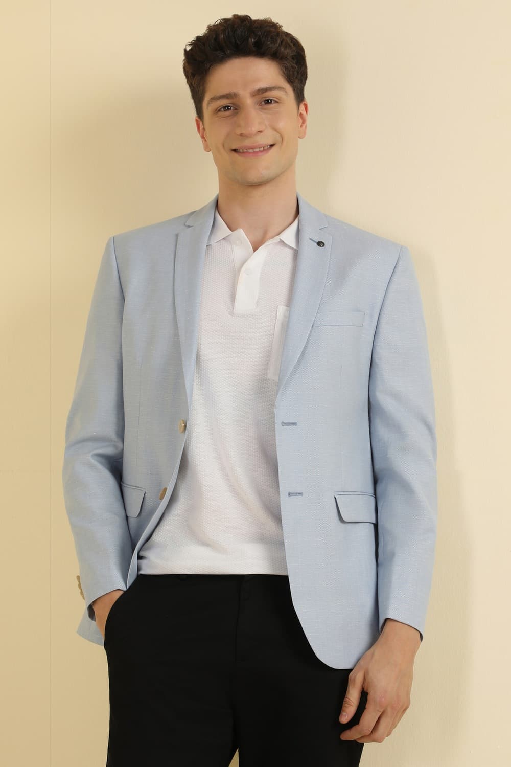 Men Light Blue Slim Fit Textured Casual Blazer Men Light Blue Slim Fit Textured Casual Blazer