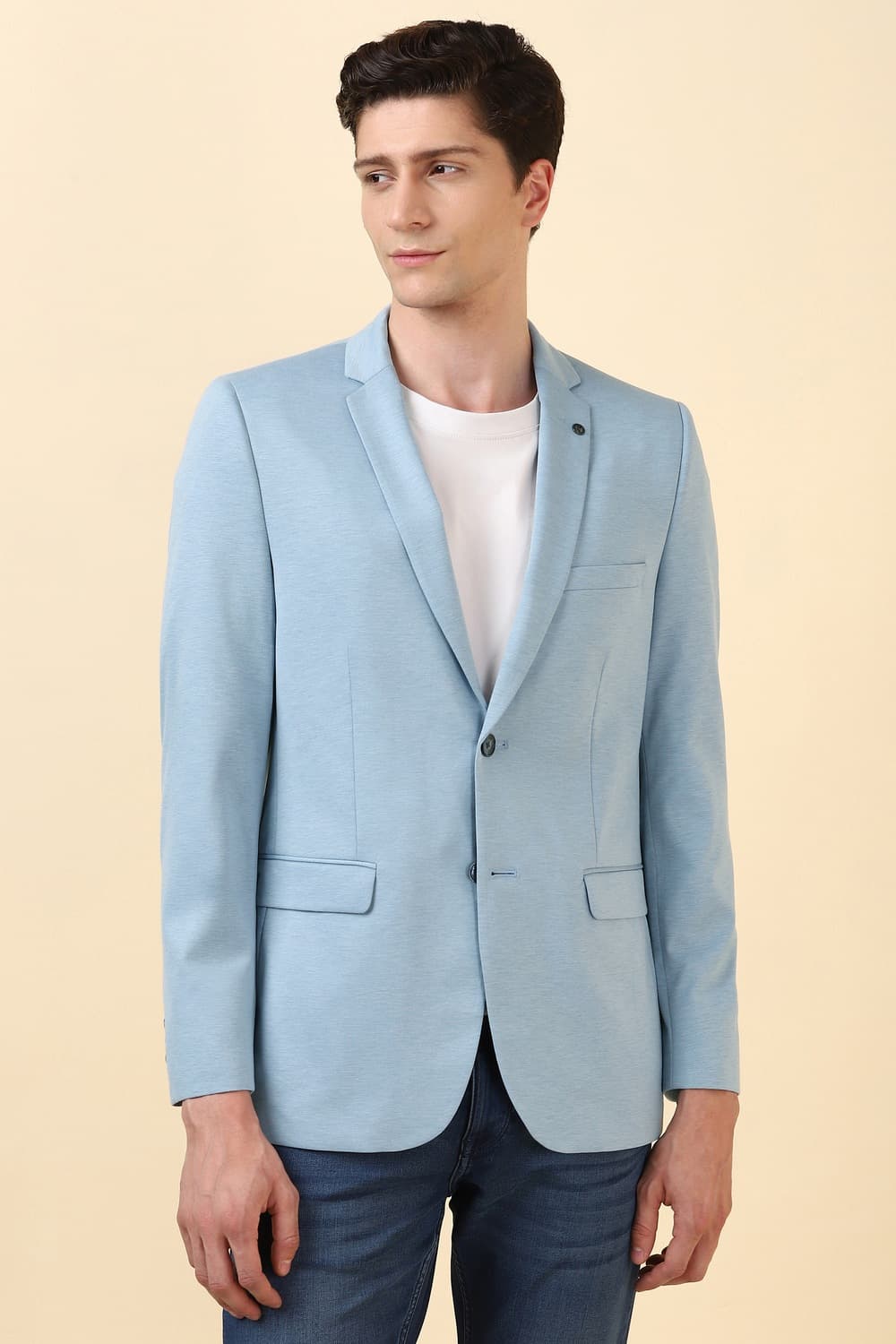 Men Blue Textured Casual Blazer Men Blue Textured Casual Blazer