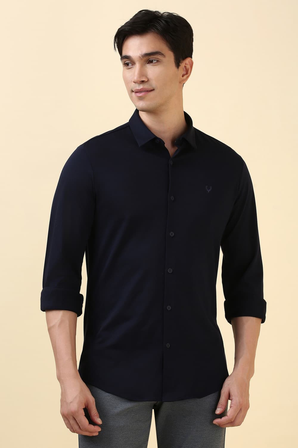 Men Navy Slim Fit Solid Full Sleeves Casual Shirt Men Navy Slim Fit Solid Full Sleeves Casual Shirt