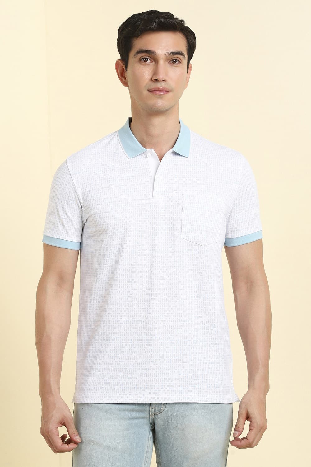 Men White Printed Polo Neck T-shirt Men White Printed Polo Neck T-shirt