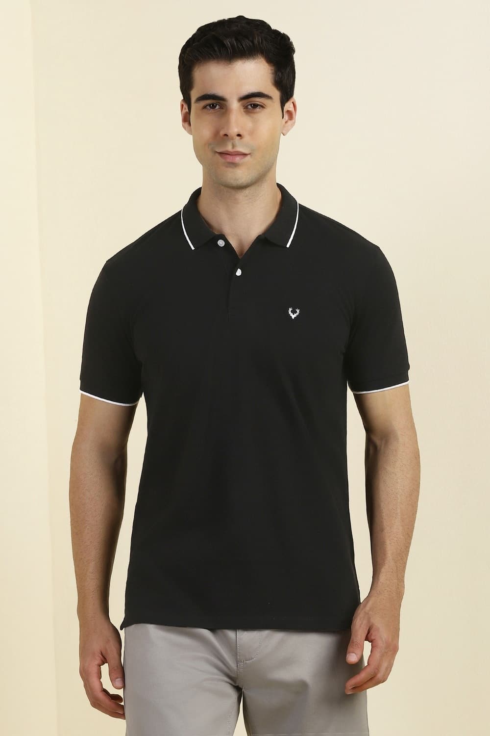 Men Black Solid Polo Neck T-shirt Men Black Solid Polo Neck T-shirt