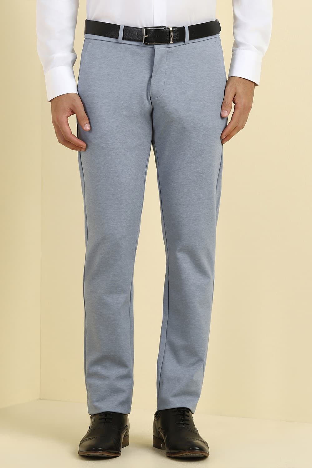 Men Light Blue Textured Formal Trousers Men Light Blue Textured Formal Trousers